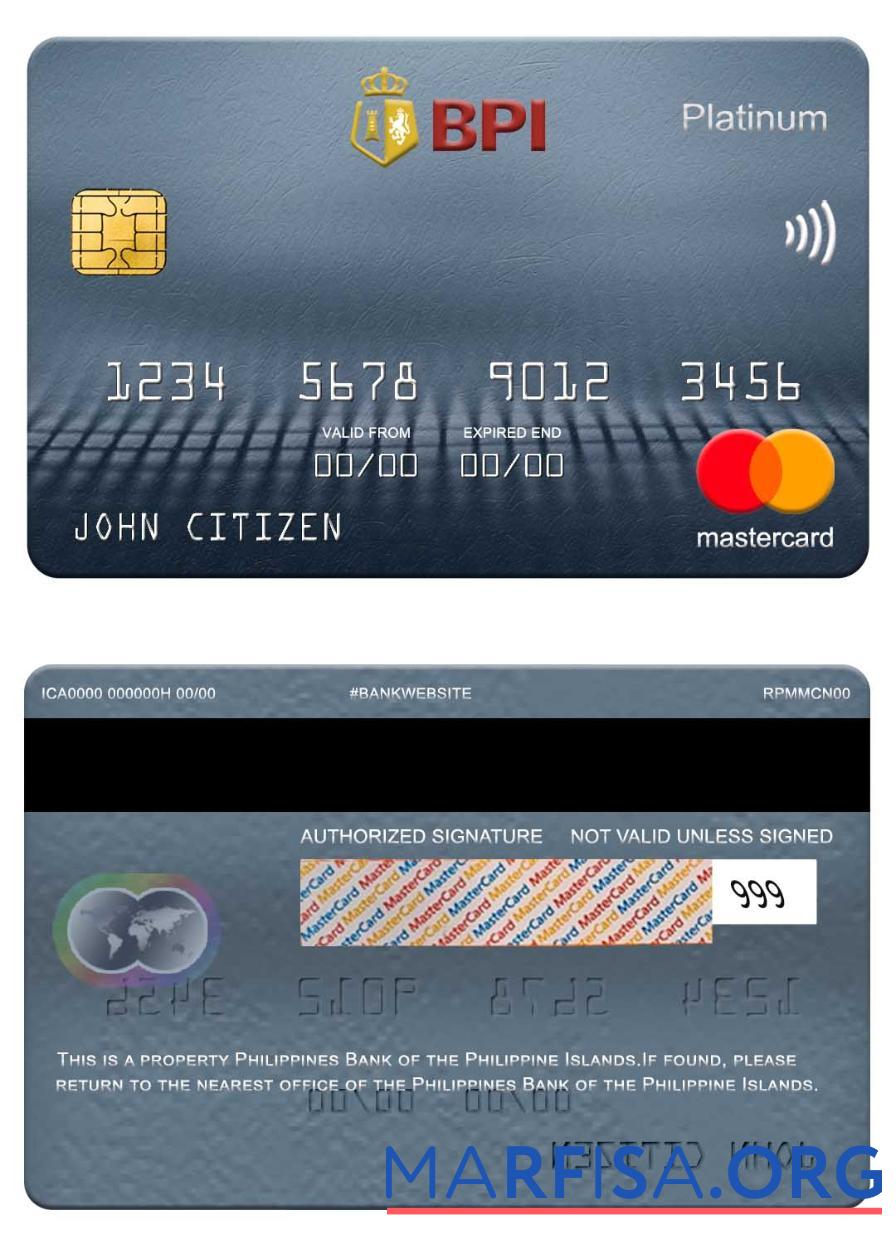 Realistic Philippines Bank of the Philippine Islands mastercard platinum template
